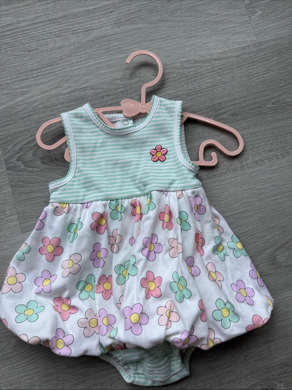 Baby Floral Bubble Dress Romper - Mint & Pastel Flowers